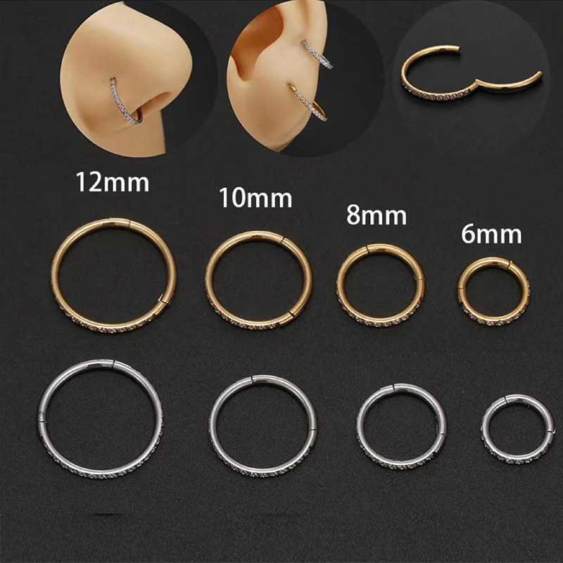 1PC Piercing Jewelry Cartilage Daith Earring Hinged Hoop Nose Ring Septum Helix Conch Stainless Steel Clicker Piercing Jewelry