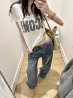 Women American Retro Baggy Jeans Streetwear Wide Leg Denim Pants Wide Fit Y2K High Street Harajuku Tide 2000s Trousers 2