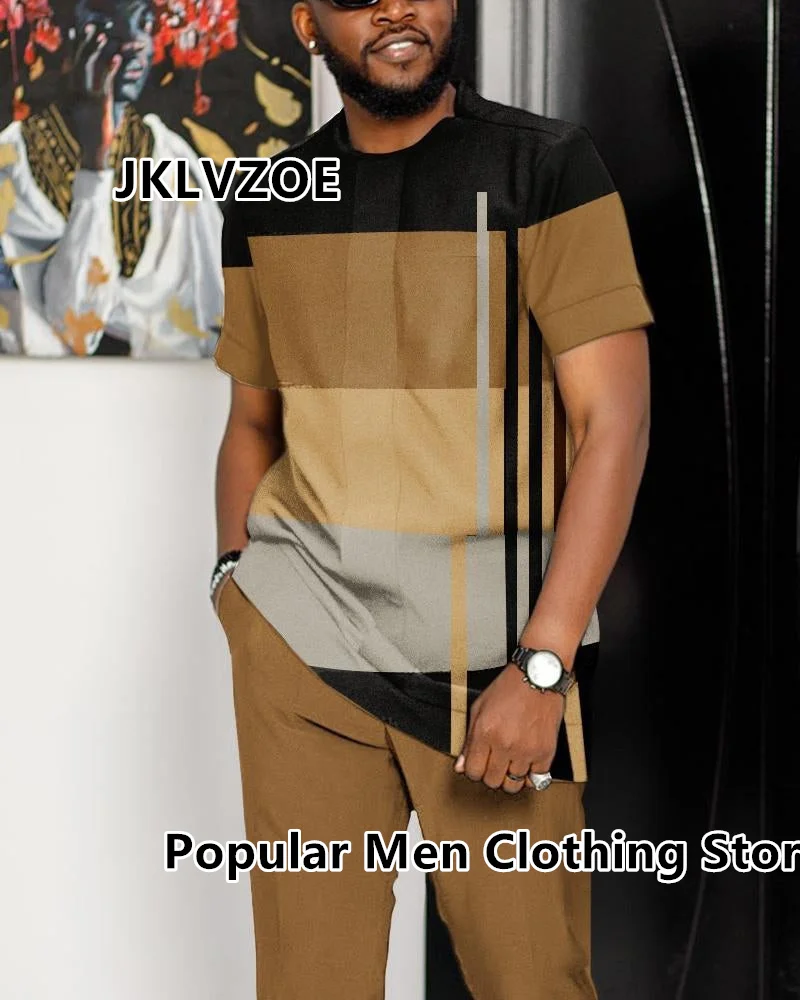 Summer Men Tracksuit Short Sleeve T Shirt+Long Pants 2 Piece Set Oversized Jogger Sportswear Outfit 3D Print Trousers Suit