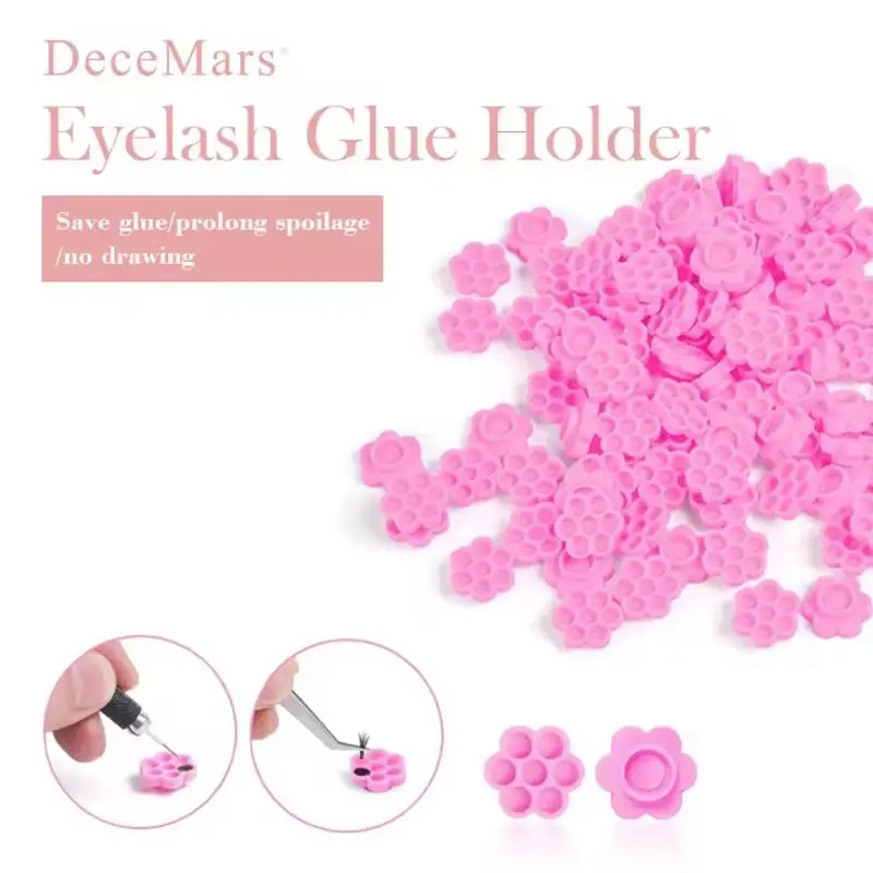 Eyelash Glue Holder 7 Holes Flower Shaped Pink Reusable Anti-slip Adhesive Pallet for Professional Lash Salon