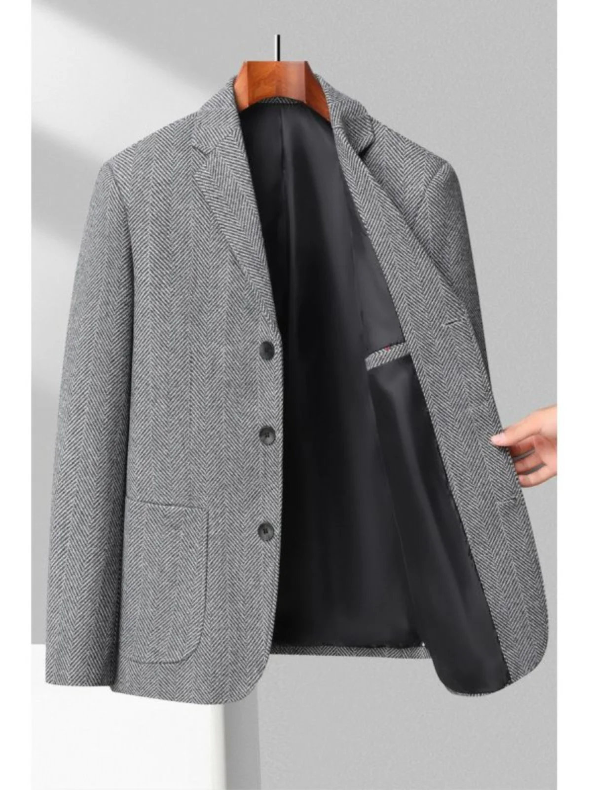 

Double-Sided Woolen Men's Suit Jaet Autumn Winter Loose plus Size Windbreaker Casual Single-Breasted Coat with Zipper