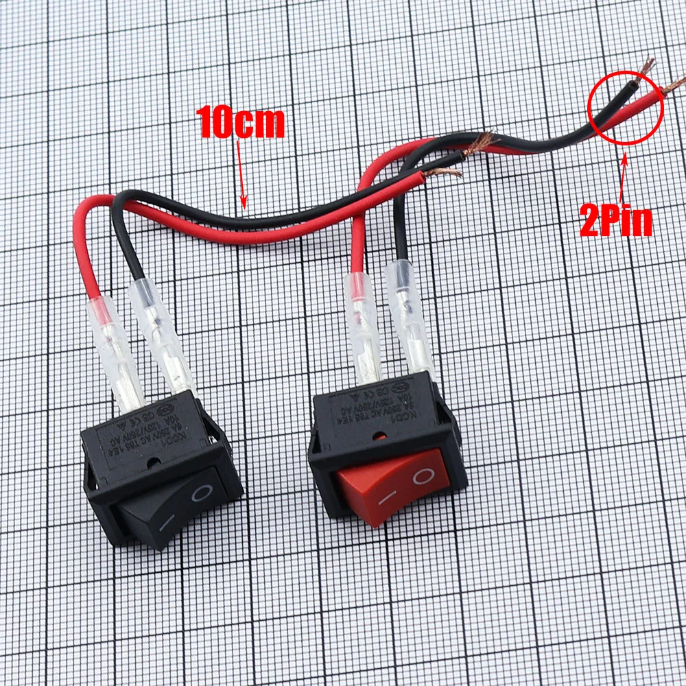 2PCS Small boat type button KCD1 red/black 2-pin 2-position With 10cm cable button switch Suitable for DIY applications
