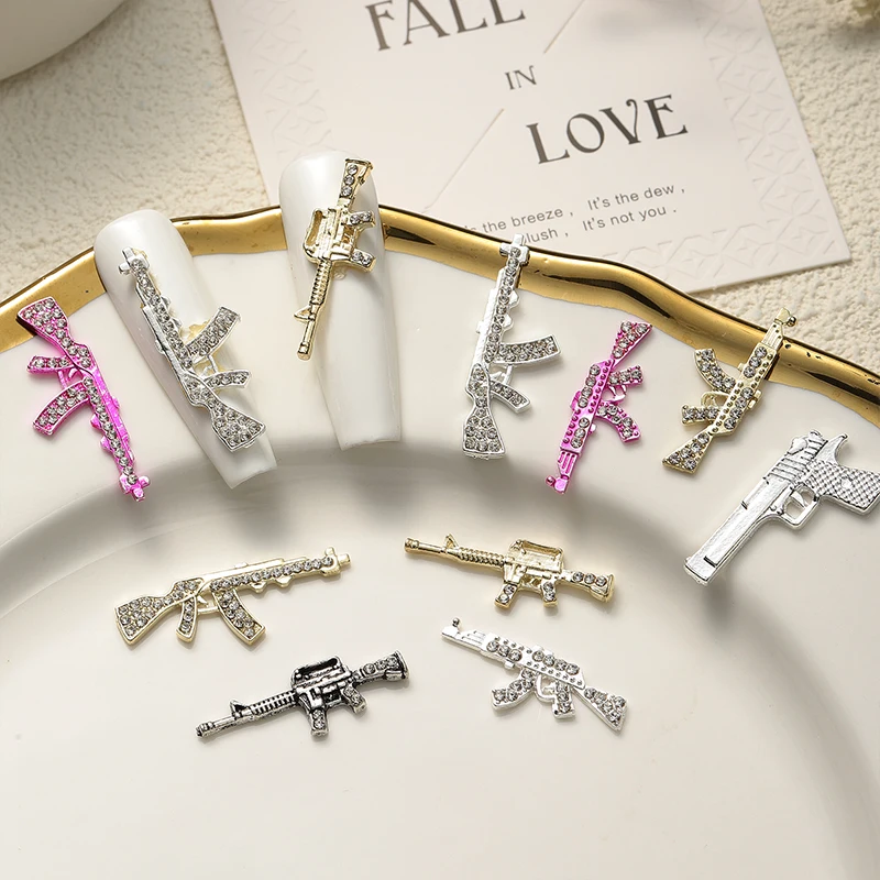 27pcs 9 Styles Luxury Nail Charms Gun Gold Glitter Rhinestones Crystal DIY Jewelry Manicure 3D Nail Art Decoration