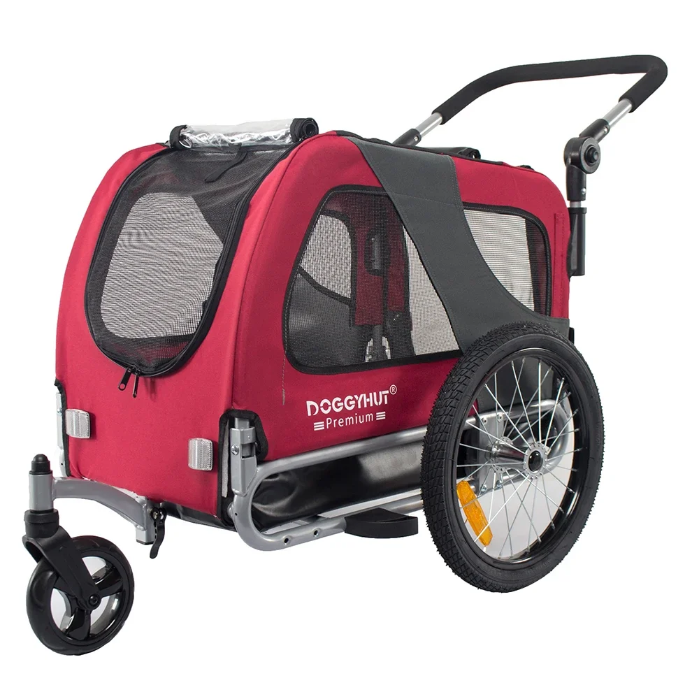 a for2-in-1 Dog Pet Bike Trailer/Jogging Stroller With 360-Degree Swivel Wheels & Large Easy Entry