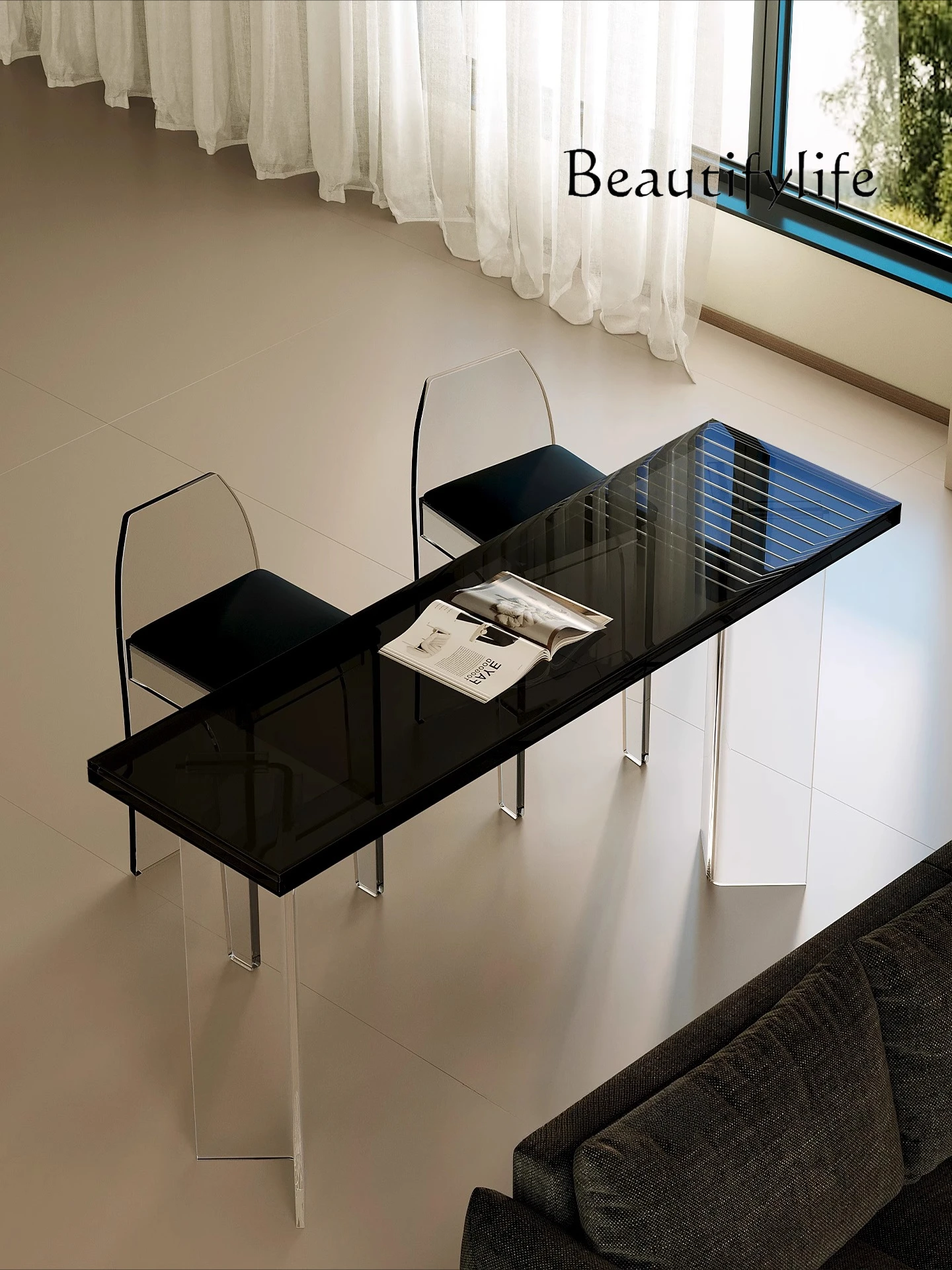 

Modern acrylic bar table and chairs leisure high-footed living room sofa transparent suspended household long table