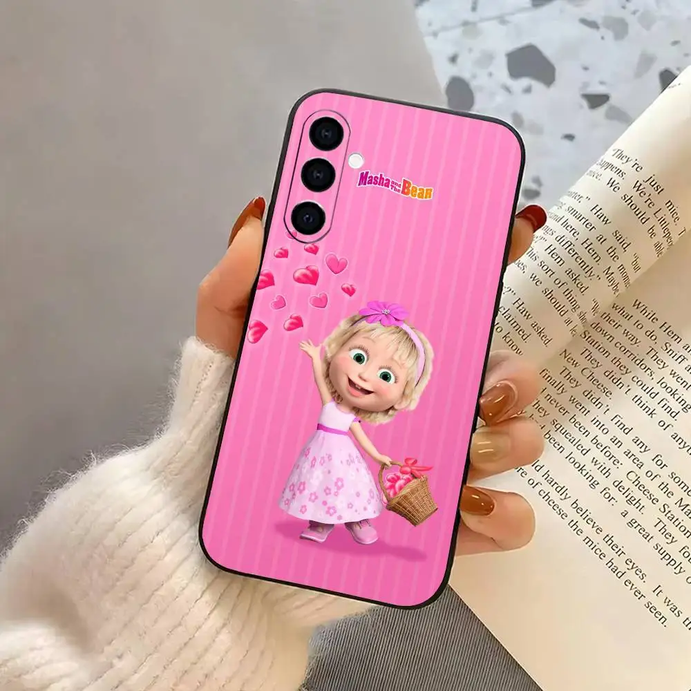 Cute M-Masha and the B-Bears Phone Case For Samsung Galaxy A73,A72,A71,A70,A53,A52,A51,Others Soft Black Cover