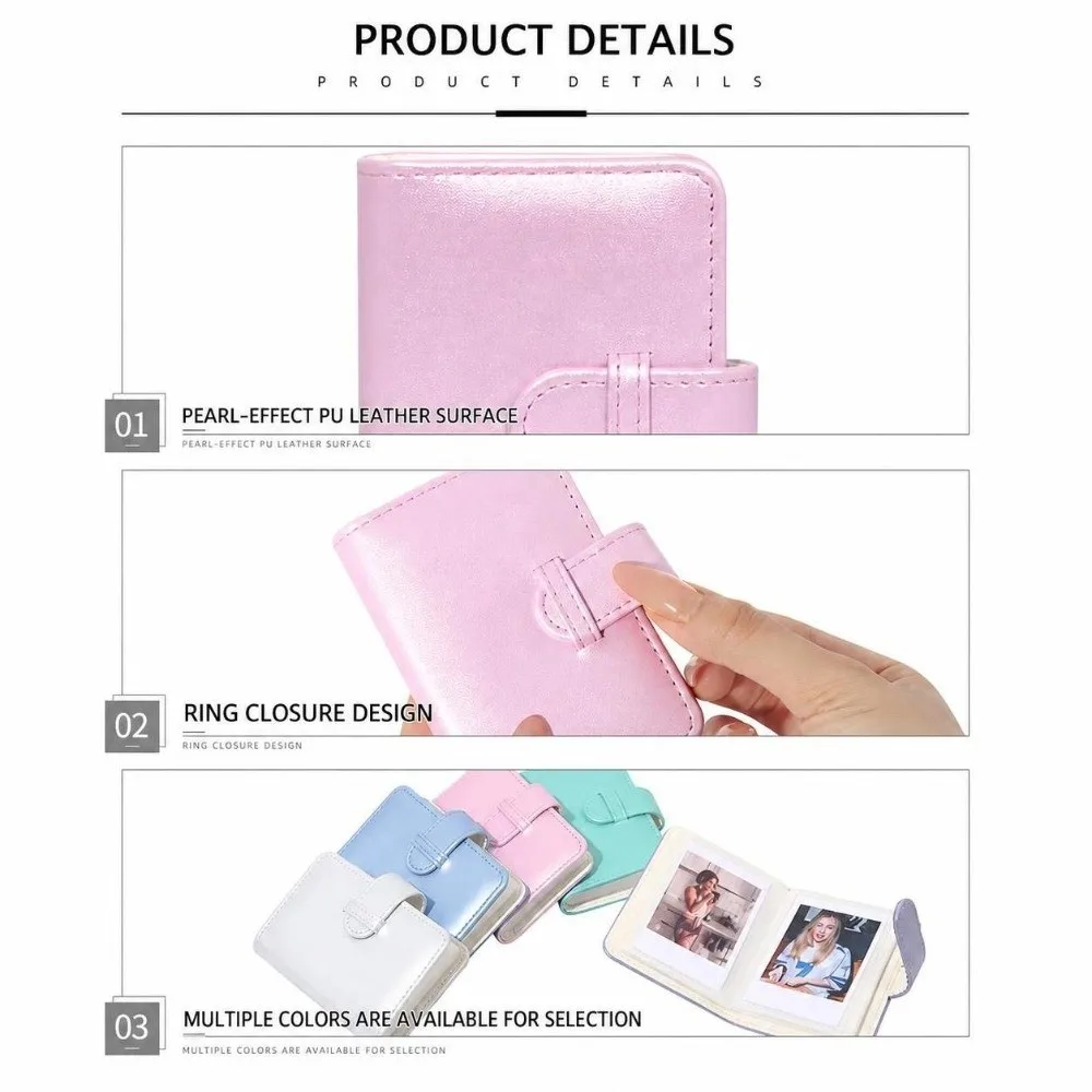 28 Pockets Instant Camera Photo Album Ring Closure PU Leather Photo Book Mini Lightweight Picture Holder Daily Photos