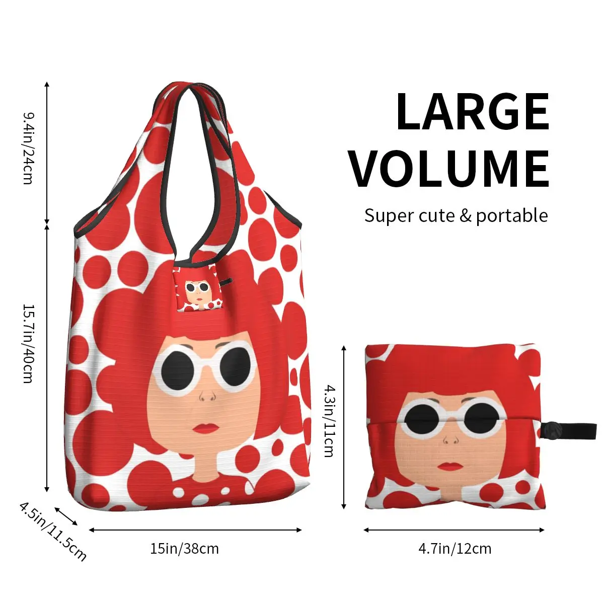 Cute Polka Yayoi Kusama Shopping Tote Bag Portable Abstract Art Groceries Shoulder Shopper Bag