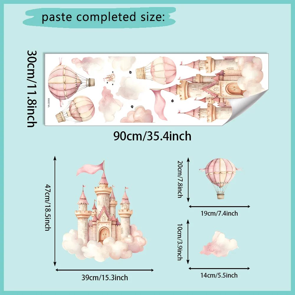 Beautification Wall Sticker Self-Adhesive Dream Castle Hot Air Balloon Bedroom Living Room Home Decoration
