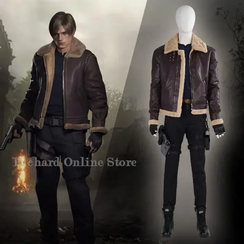 Resident 4 Remake Leon Cosplay Costume Kennedy Coat Prop Biohazar d Evil Cosplay Jacket Disguise Adult Men Halloween Costumes