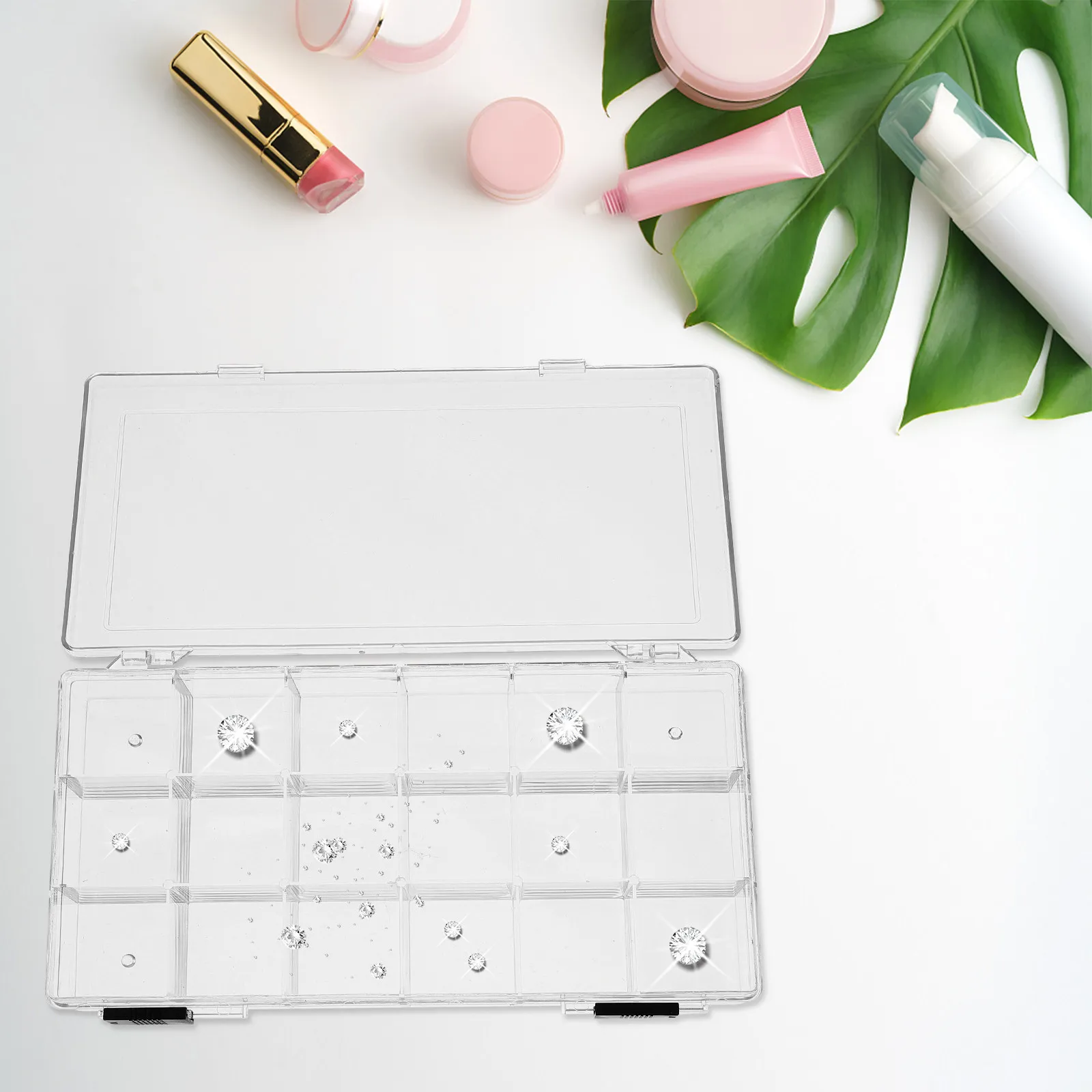 

Plastic 18-Compartment Storage Box Transparent Organizer Jewelry Earrings Case Multi-Purpose Small Items Desktop Organizer