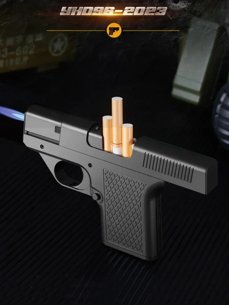 

cool gadget Pistol-Style High Power Windproof Jet Lighter + 3 10PCS Capacity Cigarette Cases - Must-Have Gadget storm aansteker