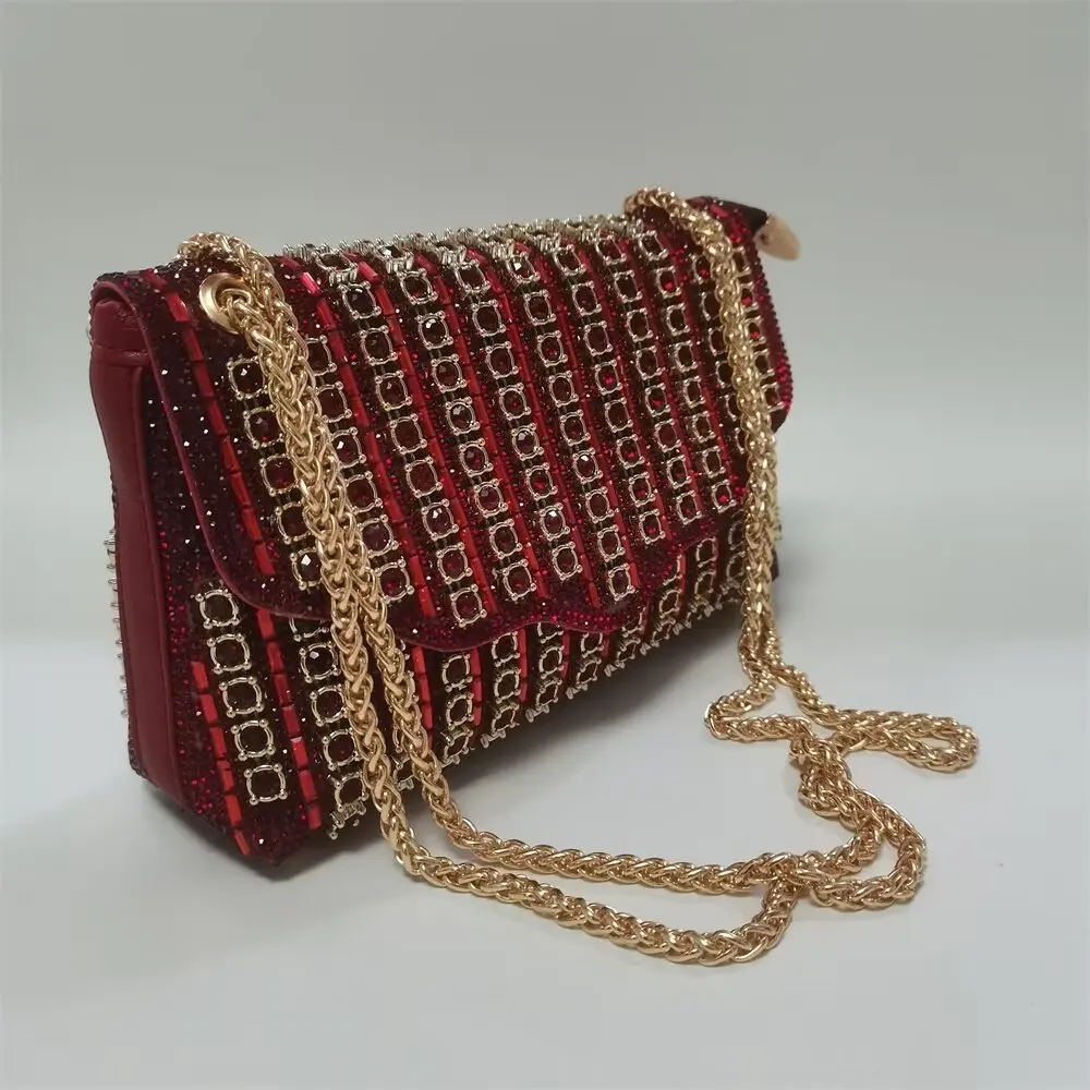 Bolso de cena de lujo con diamantes brillantes, bolso de hombro con cadena de alta calidad, bolso cuadrado pequeño con incrustación de diamantes