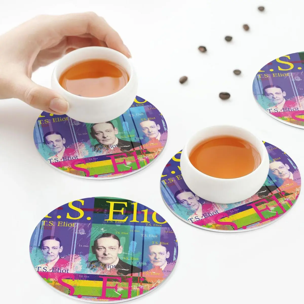 

Портрет, ЦС Элиот, Английский приз Поэта и Нобелла Победитель литературы Подставки Кожаные салфетки Изоляционные кофейные коврики