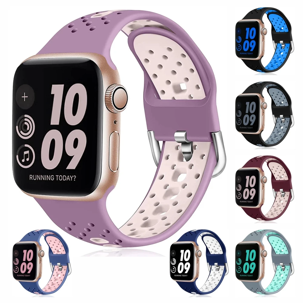 

Совместим с Apple Watch Band iWatch Series 7 6 5 4 3 2 1 & SE, воздухопроницаемые спортивные ремешки, Мягкая силиконовая искусственная кожа