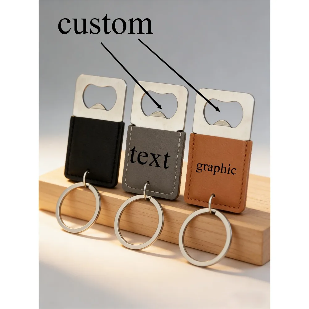 

Custom Creative Leather Portable Personalize Beer Bottle Opener Keychain Multifunctional Car Key Holder Wholesale Rectangle Tool