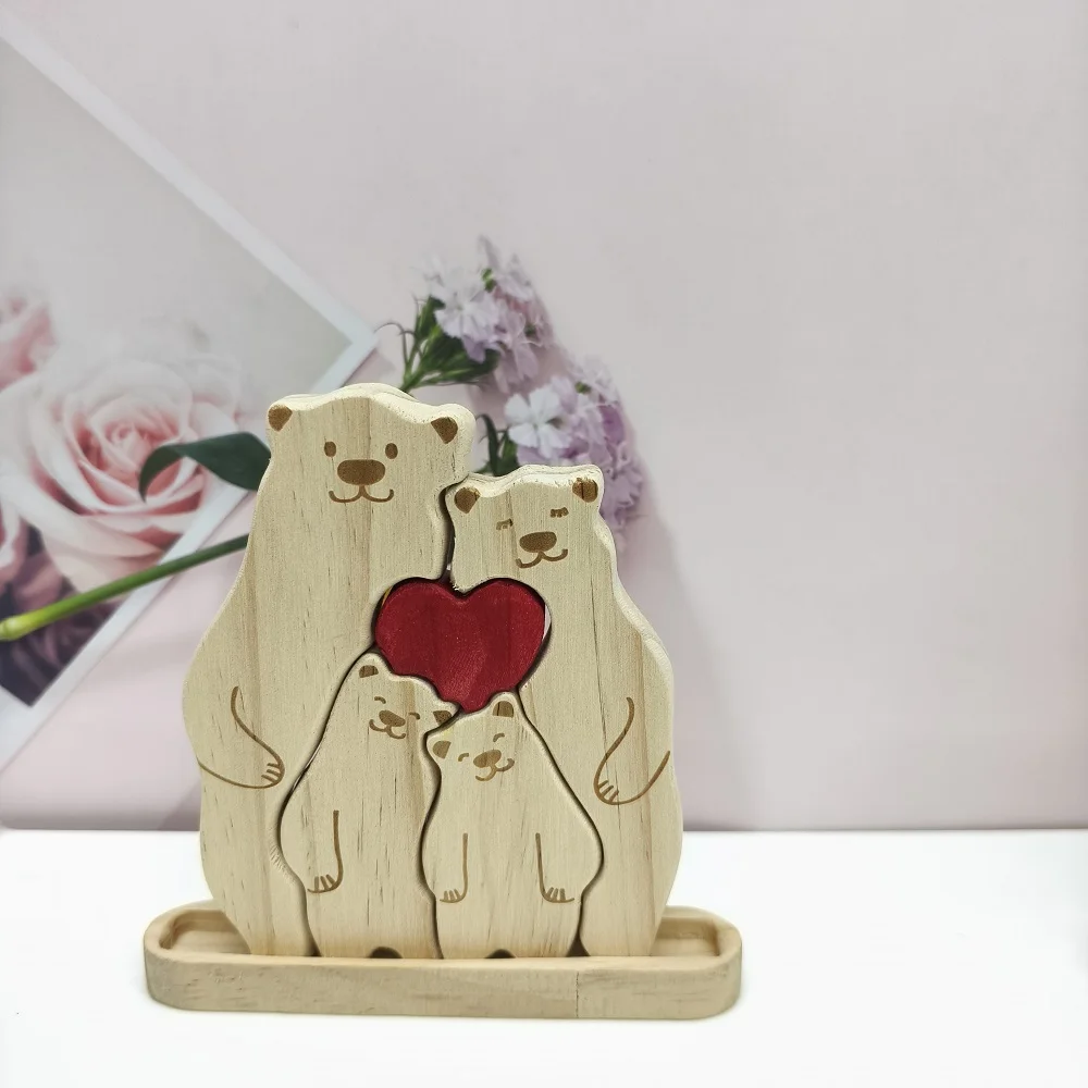 Wooden Bear Family Puzzle for Adults and Kids, Unique Design, Animal Building Blocks, Birthday Gifts for Family Friend, 2024