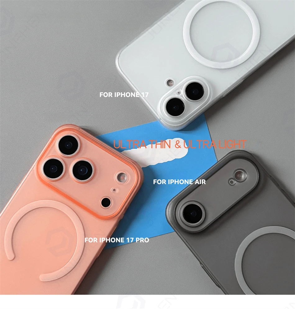 Magnético fosco para magsafe ultra fino caso para iphone ar 17 pro max laranja botão de controle da câmera translúcido pára-choques capa