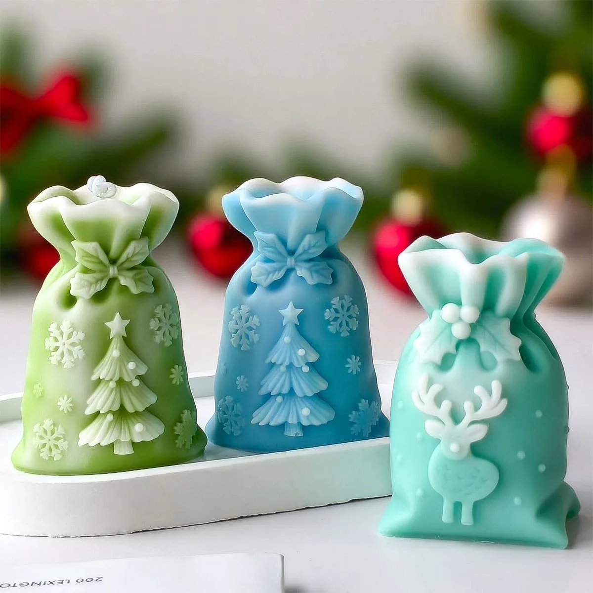 Weihnachten Geschenk Tasche Relief Elch Baum Silikon Form DIY Handgemachte Aroma Kerze Gips Ornament Formen 3D Handwerk Geschenk Machen Liefert