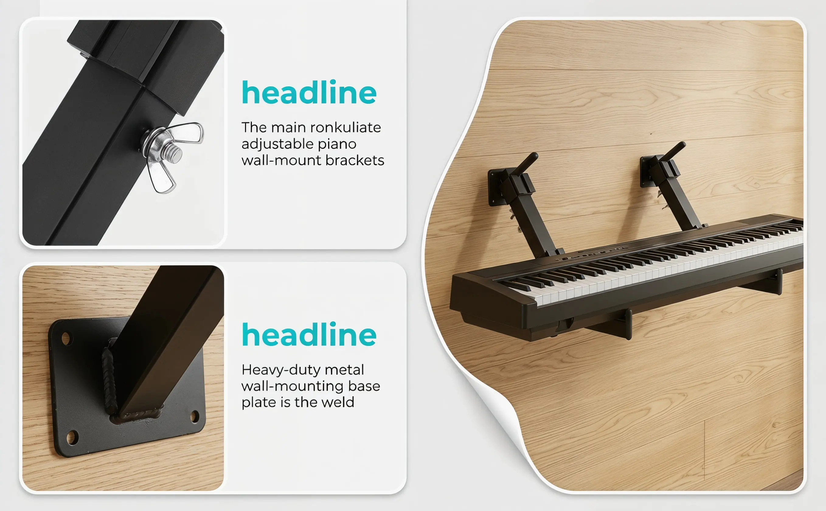1Pair Keyboard Wall Hook Adjustable Metal Arms Piano Keyboard Wall Mount Holder Electronic Piano Storage Rack for Studio Home