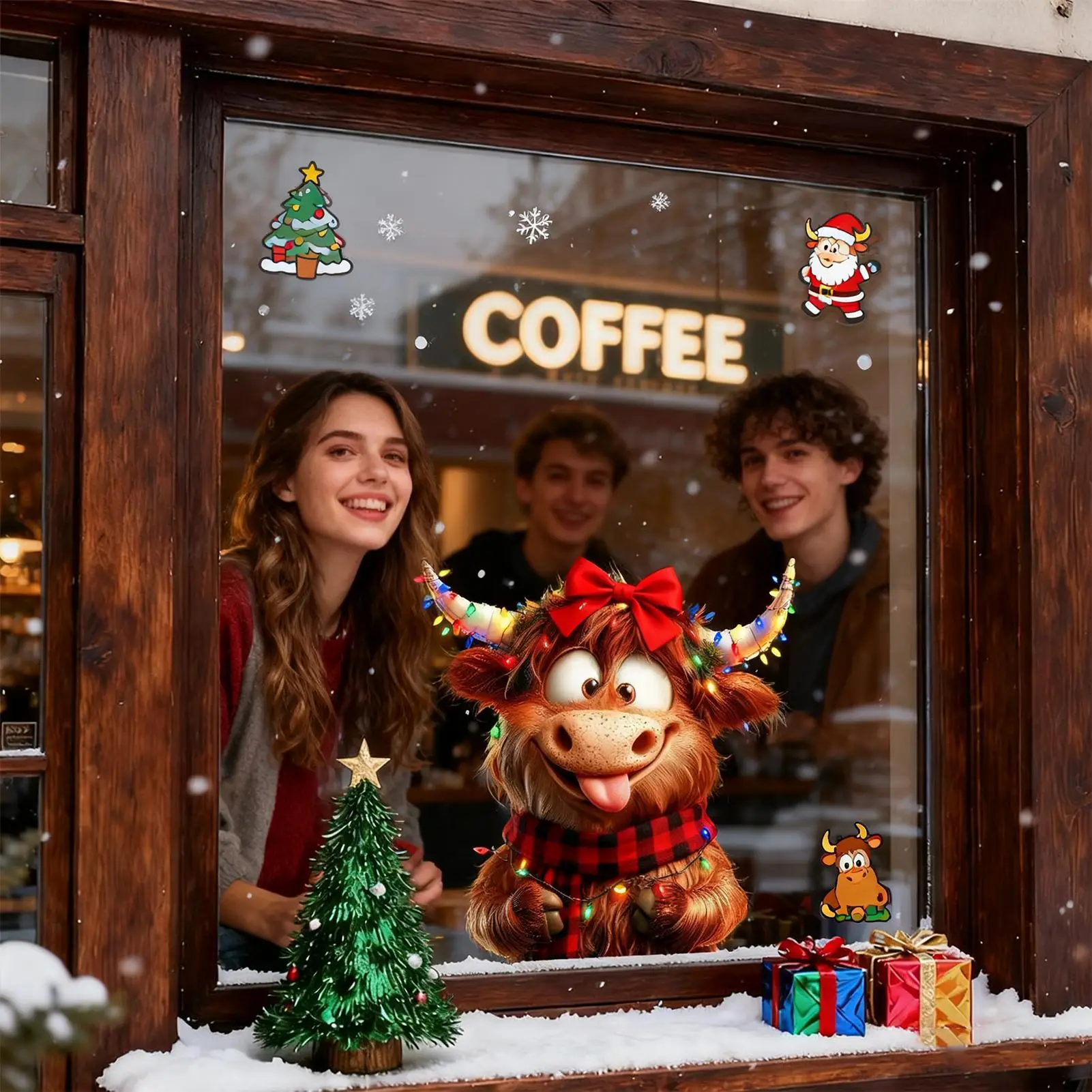 ملصقات نافذة عيد الميلاد 4 قطع البقرة احتفالية الديكور الكهروستاتيكي التصاق زجاج الباب عطلة الشارات لأصحاب المنازل #2