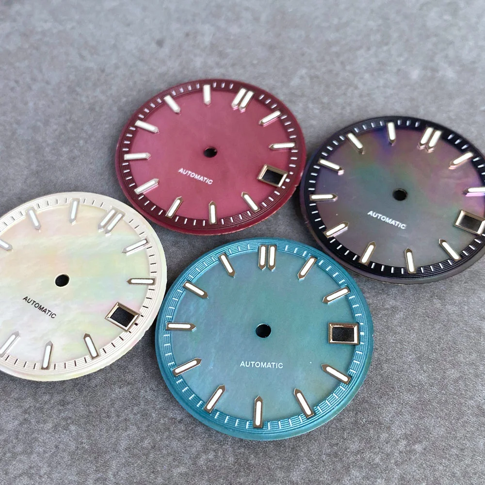 Luxury High Quality MOP Mother of Pearl Shell Watch Dial White Blue Red 29mm Luminous Fit NH35 NH36 SKX Diving Men Watches Parts