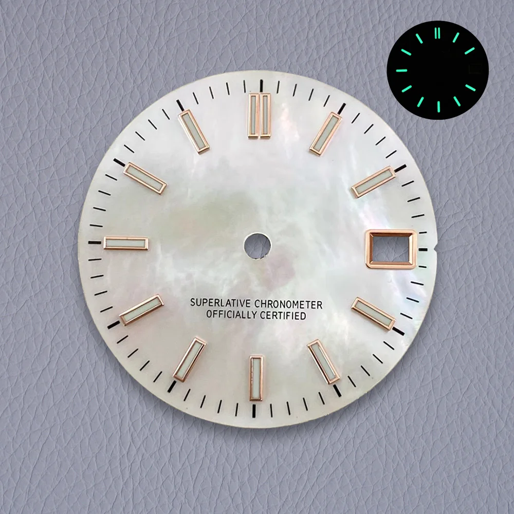 Alta qualidade 28.5mm s logotipo fritillaria dial adequado para movimento nh35/nh36 verde luminoso relógio modificação acessórios
