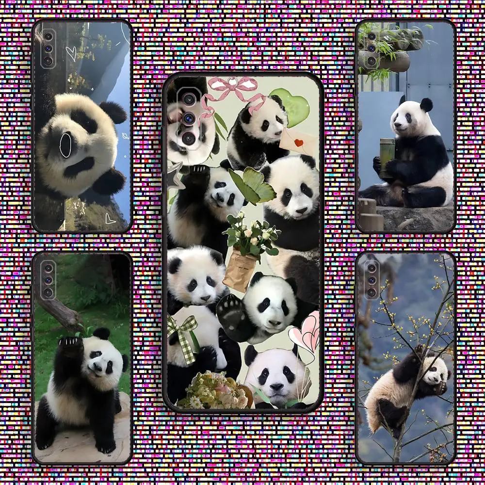 

Lovely Panda Phone Case For Samsung S 25,24,23,22,30,21,10,9,Ultra,Plus,Lite,FE,4,5 G Black Soft Case