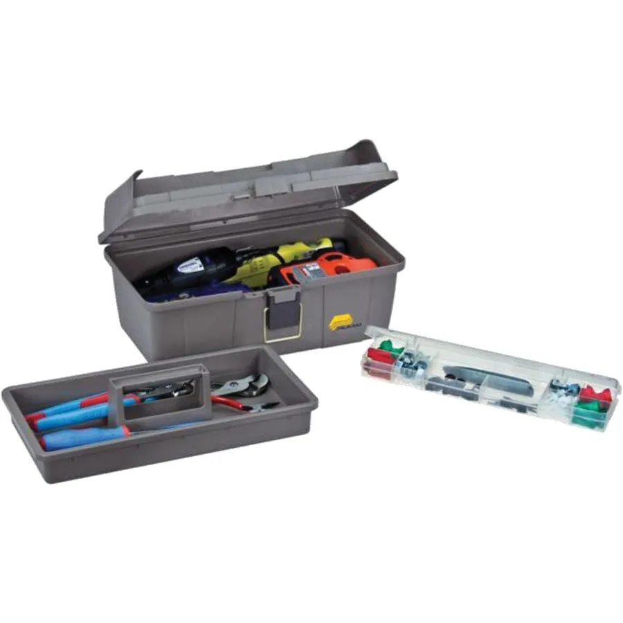 452006 GrabNGo 16 インチ ツールボックス トレイ付き ワークショップやガレージ整理用 耐久性のあるプラスチック構造 取り外し可能なトレイ付き