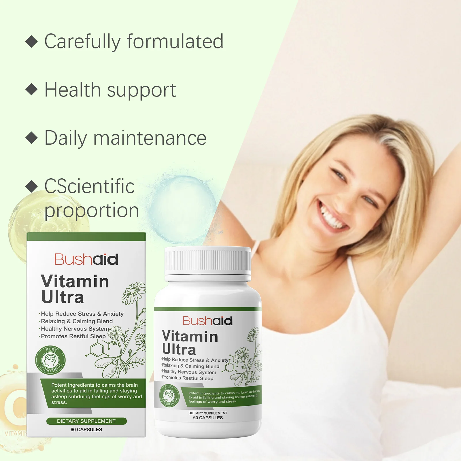 Multivitamin Antioxidant Capsules, Supports Healthy Nervous System Ease Stress, Boost Positive Mood, Daily Oral Wellness Capsule