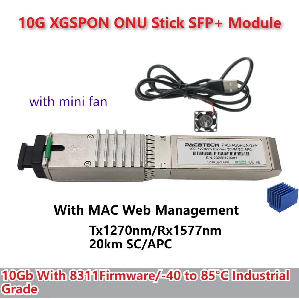 10G+ 1270/1577nm  20KM DOM SMF XGSPON ONT SC/APC XGSPON SSH STICK ONU SFP+ Transceiver XGPON Stick  8311 Web IP MAC SN