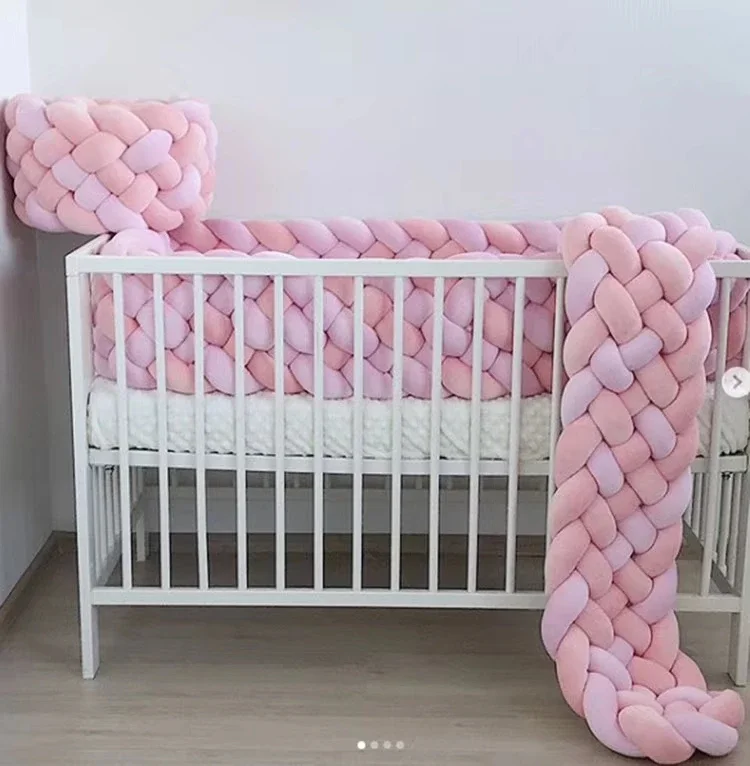 Customized ins new six strand crib bed surround kit six strand Fried Dough Twists woven anti-collision head bed surround uphol