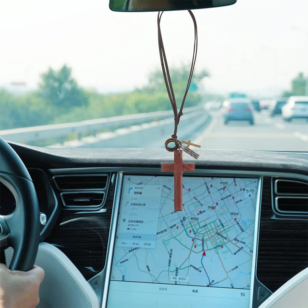 

3 PCS Rear View Mirror Pendant Car Interior Accessories Rearview Ornaments Labels Decoration Cross Charm Hanging Automotive for