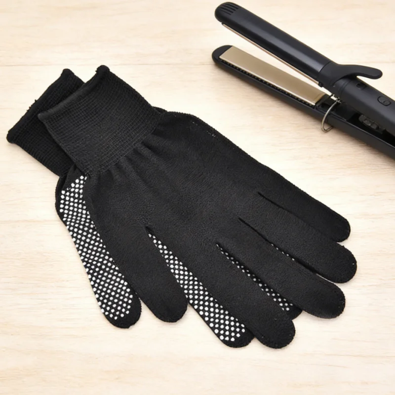 Schwarze Perm-Handschuhe, speziell für das Glätten von lockigem Haar, Handschutz, Wärmeisolierung, rutschfeste Handschuhe, Haarpflege, Styling
