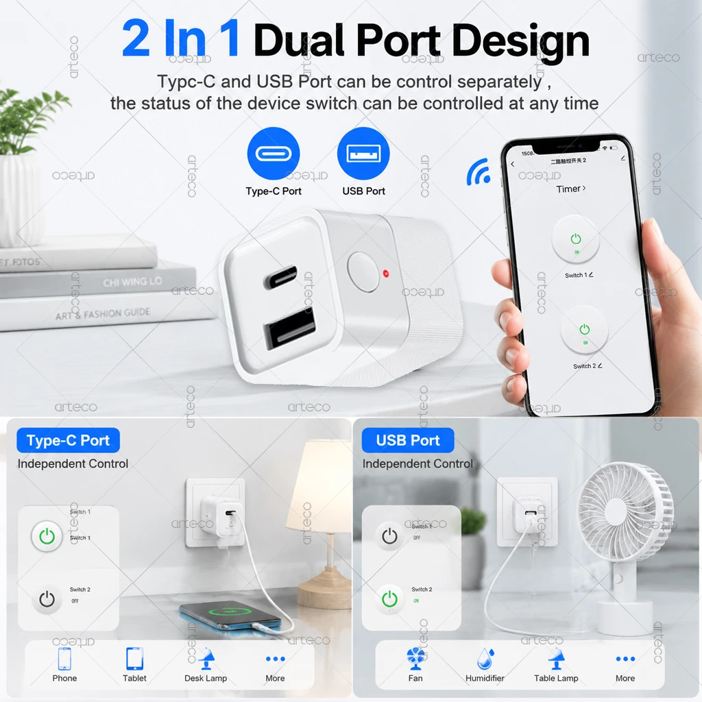 Tuya Zigbee USB-Adapter Smart Switch Mini USB/TYPE C Stromadapter Splitter Controller Anschluss für Smart Life Z2M Hub erforderlich – Detail 3