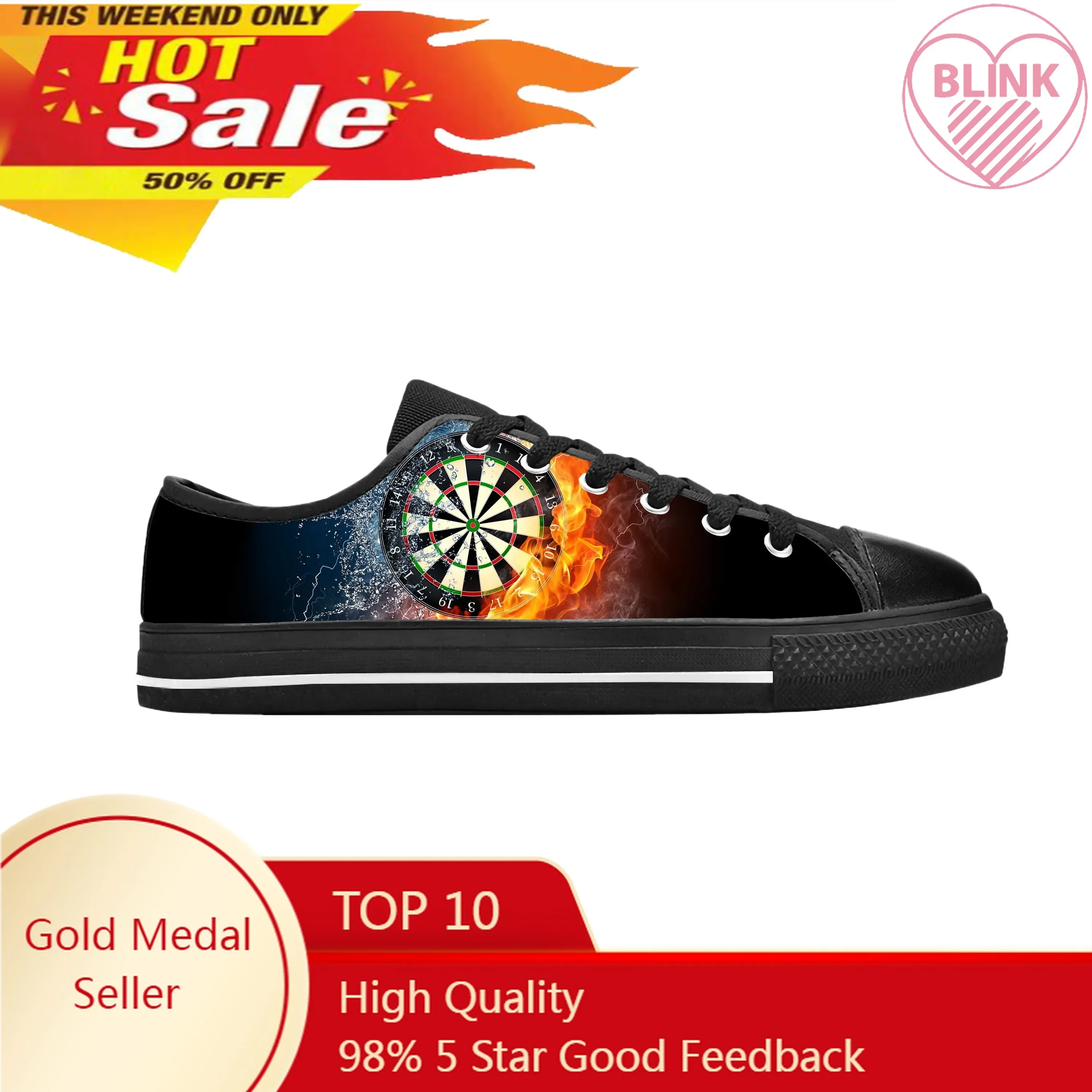 Game Sport Darts Dartboard Dart board Target Funny Casual Cloth Shoes Low Top Comfortable Breathable 3D Print Men Women Sneakers