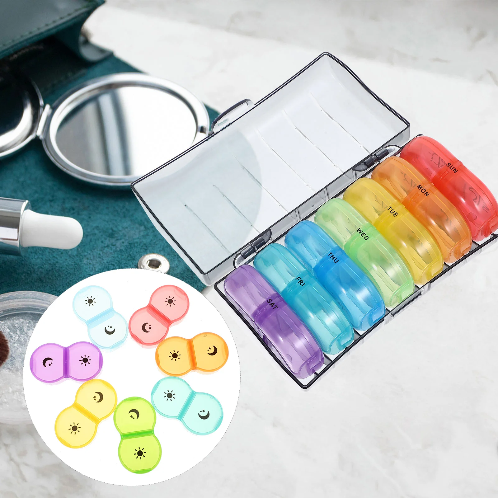 

Portable Medicine Case 7 Days Weekly Organizer Individual Compartments Wear-Resistant Compact Container For Travel Home Durable