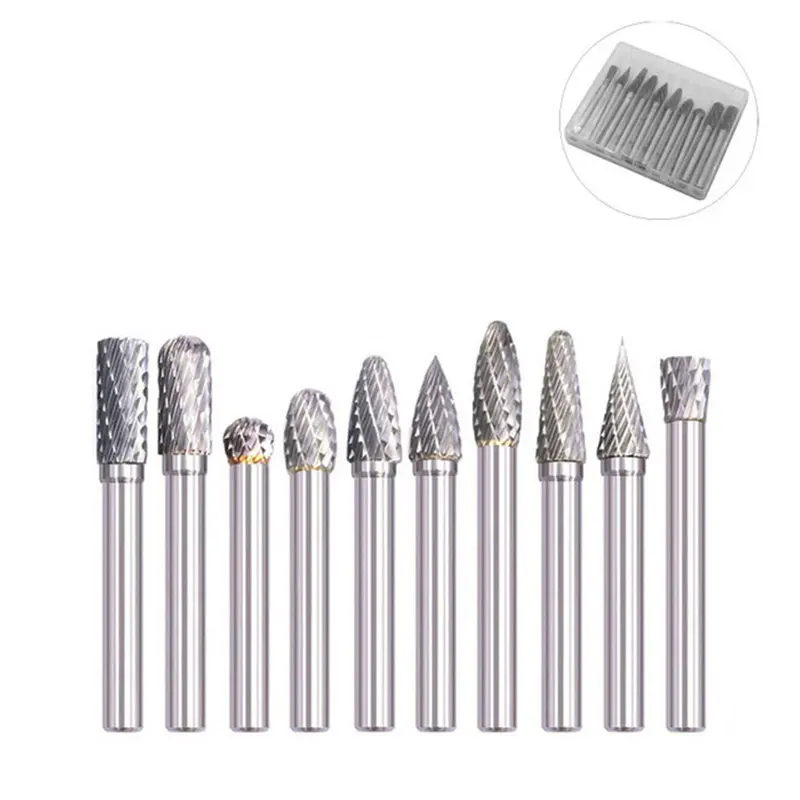 

10pcs 6x8mm Tungsten Carbide 6x8mm Burr Drill Bits Rotary Burrs Metal Diamond Grinding Woodworking Milling Cutters Rotary Tool