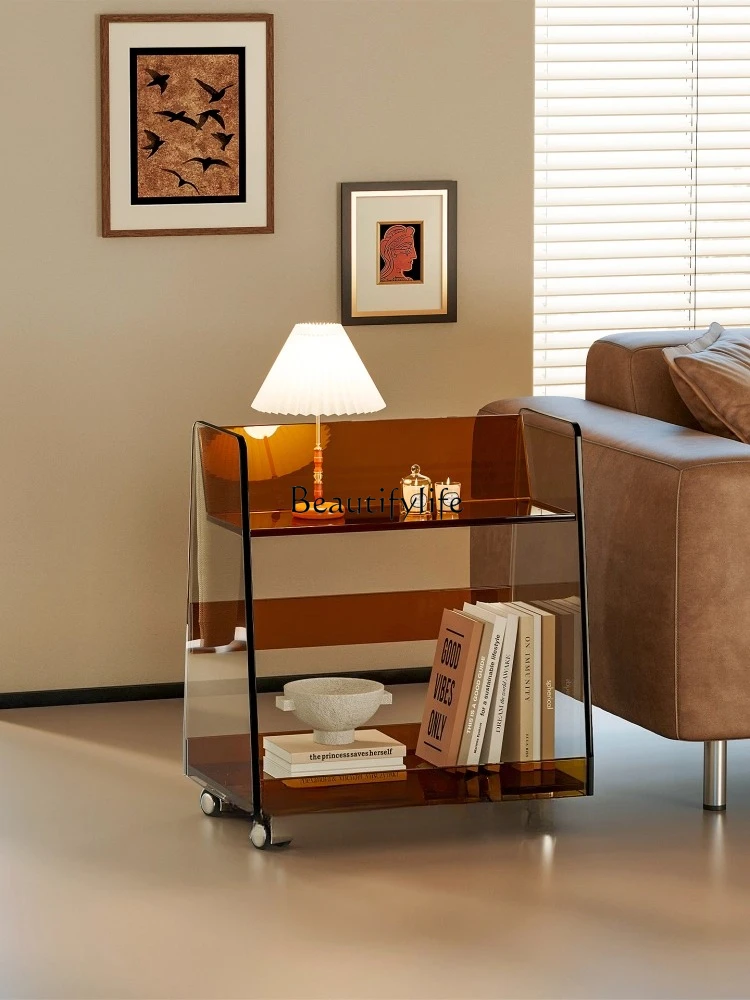 

*Acrylic trolley sofa side few shelves simple mobile bedside table