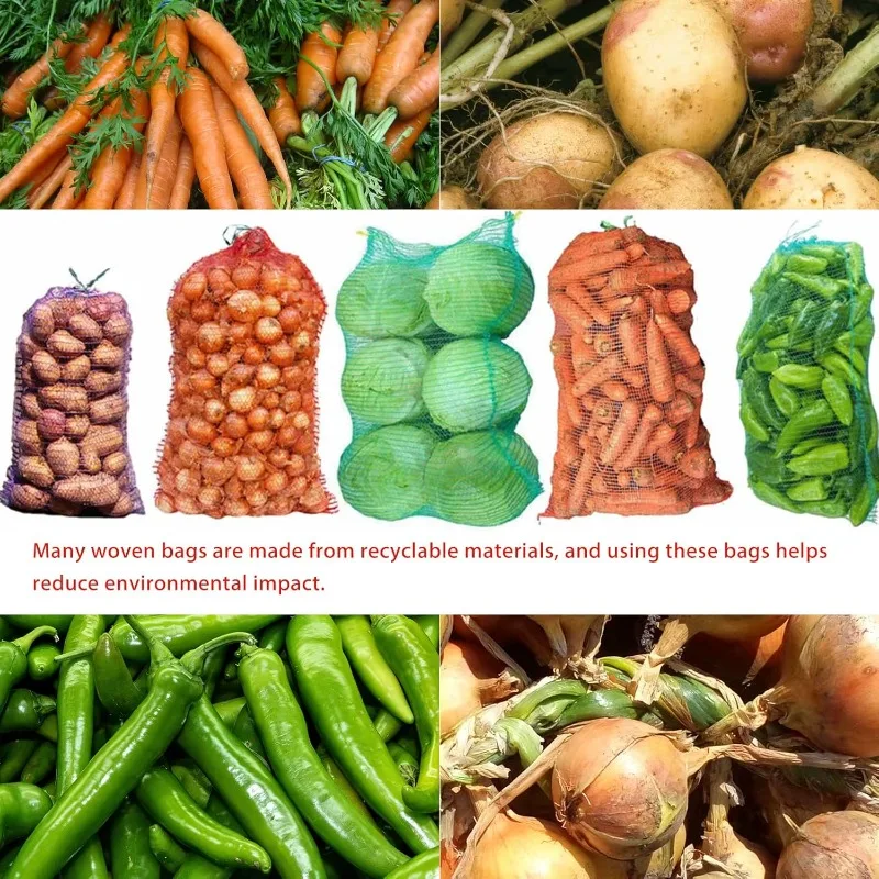 50 قطعة من حقيبة شبكية قابلة لإعادة الاستخدام، تصميم برباط كبير جدًا وجيد التهوية وقابل للغسل لأكياس تخزين الخضروات الطازجة