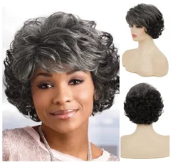 Sallcks Short Curly Grey Wigs for Women Soft Synthetic Heat Resistant Hair Replacement Full Wigs for Daily Party Use