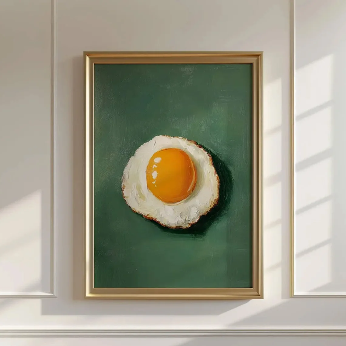 1pc Vintage Fried Egg Art Print on Green Cure Canvas - Frameless Retro Kitchen & Dining Room Wall Decor, Horizontal Classic A