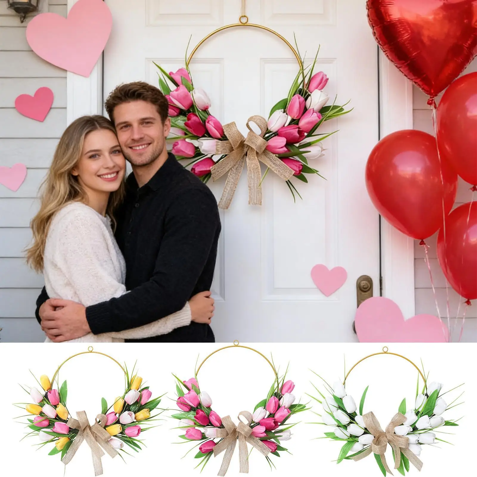 

Artificial Wreath Room Decoration Valentine's Day Gold Hoop Floral Wreaths For Spring Easter Home Wall Front Door