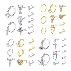 10Pcs  Nose Rings Studs for Women Surgical Steel 18/20G Nose Hoop Corkscrew L Shaped Nose Stud Nose Ring Nose Piercing Jewelry