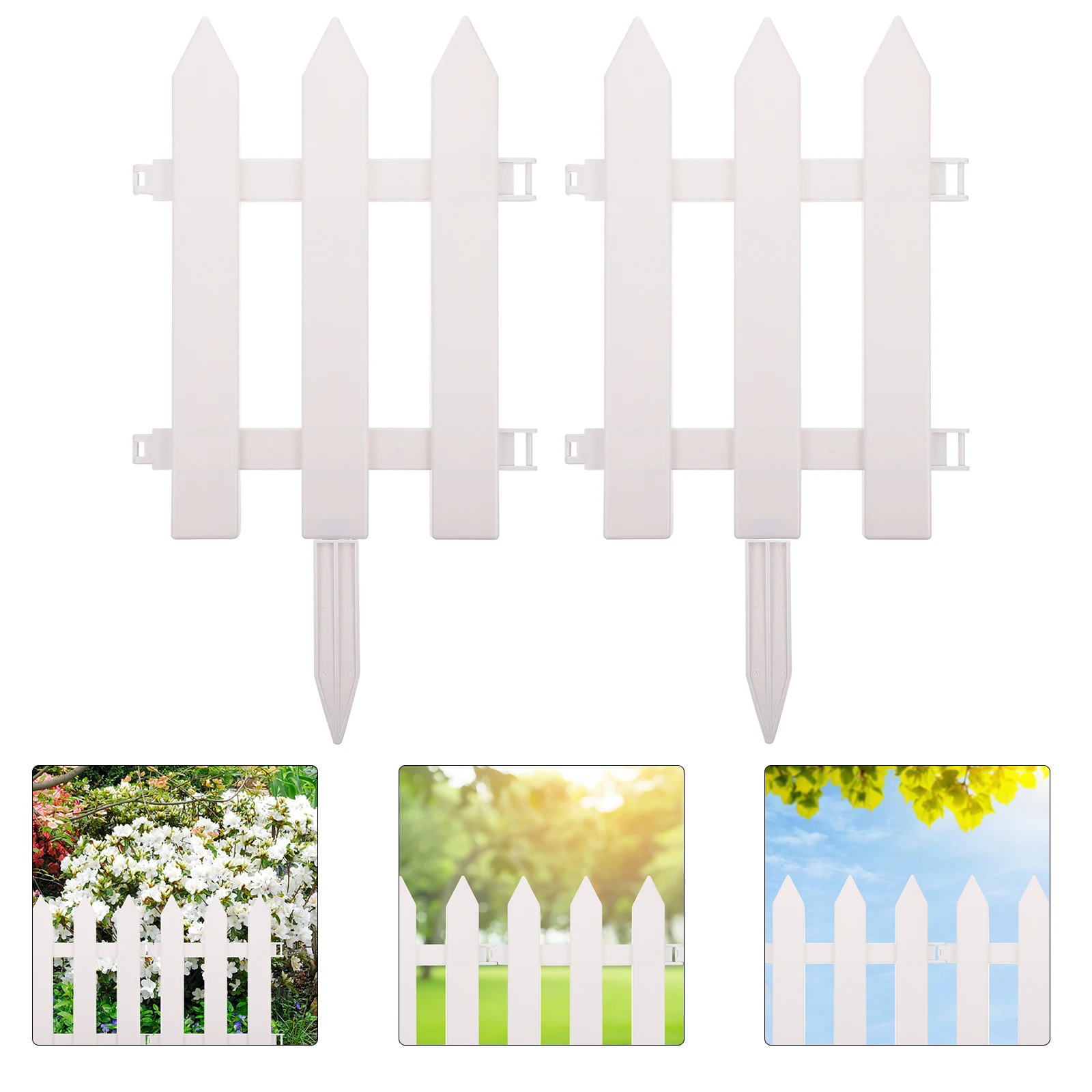 

2 Sets Fence White Guardrail Garden Barrier Edging Lawn Flowerbed Picket Decorative Edgings
