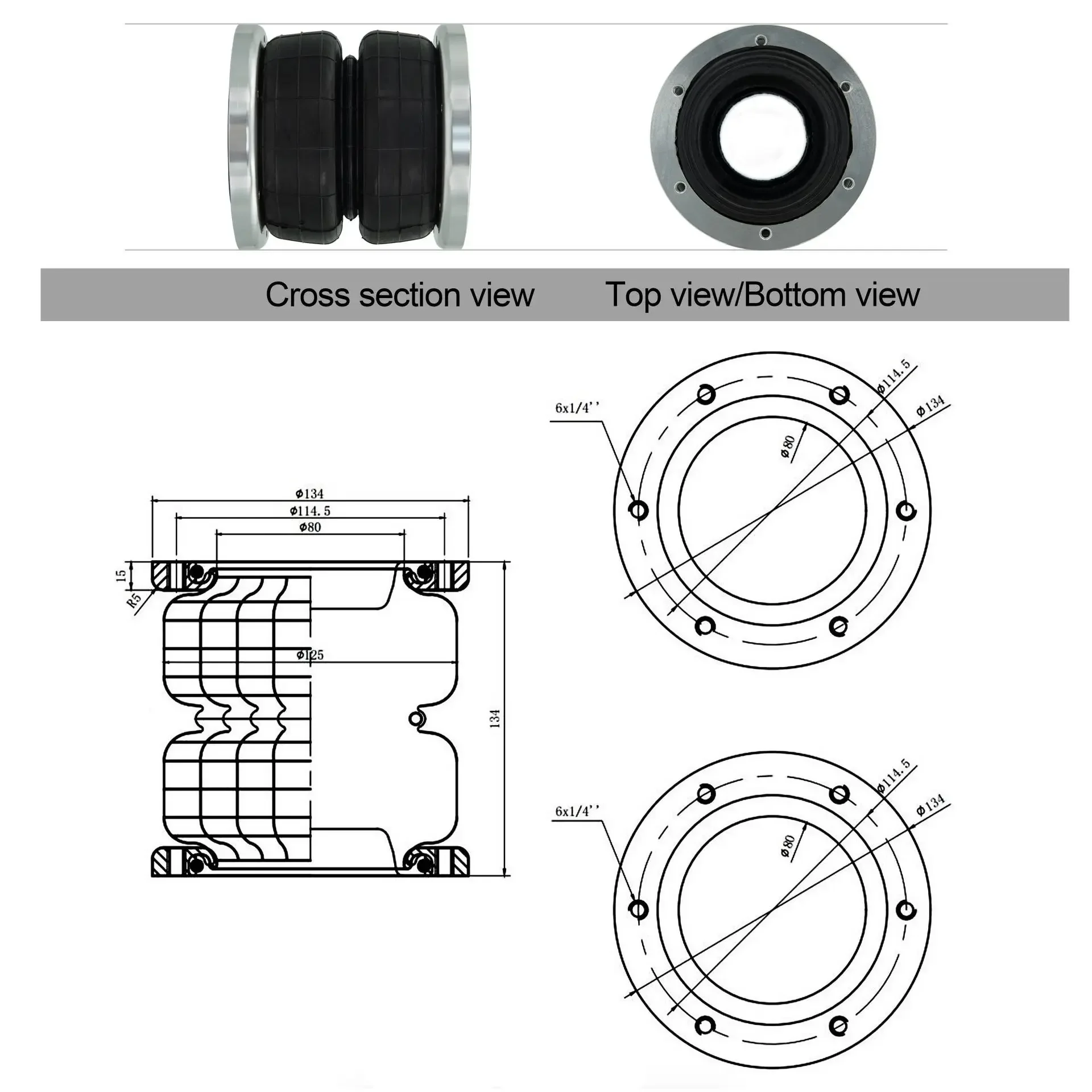 Retrofit, Air Suspension 134mm Truck Two-Layer Hoist Shock Absorber Rubber Airbag 2S2300F