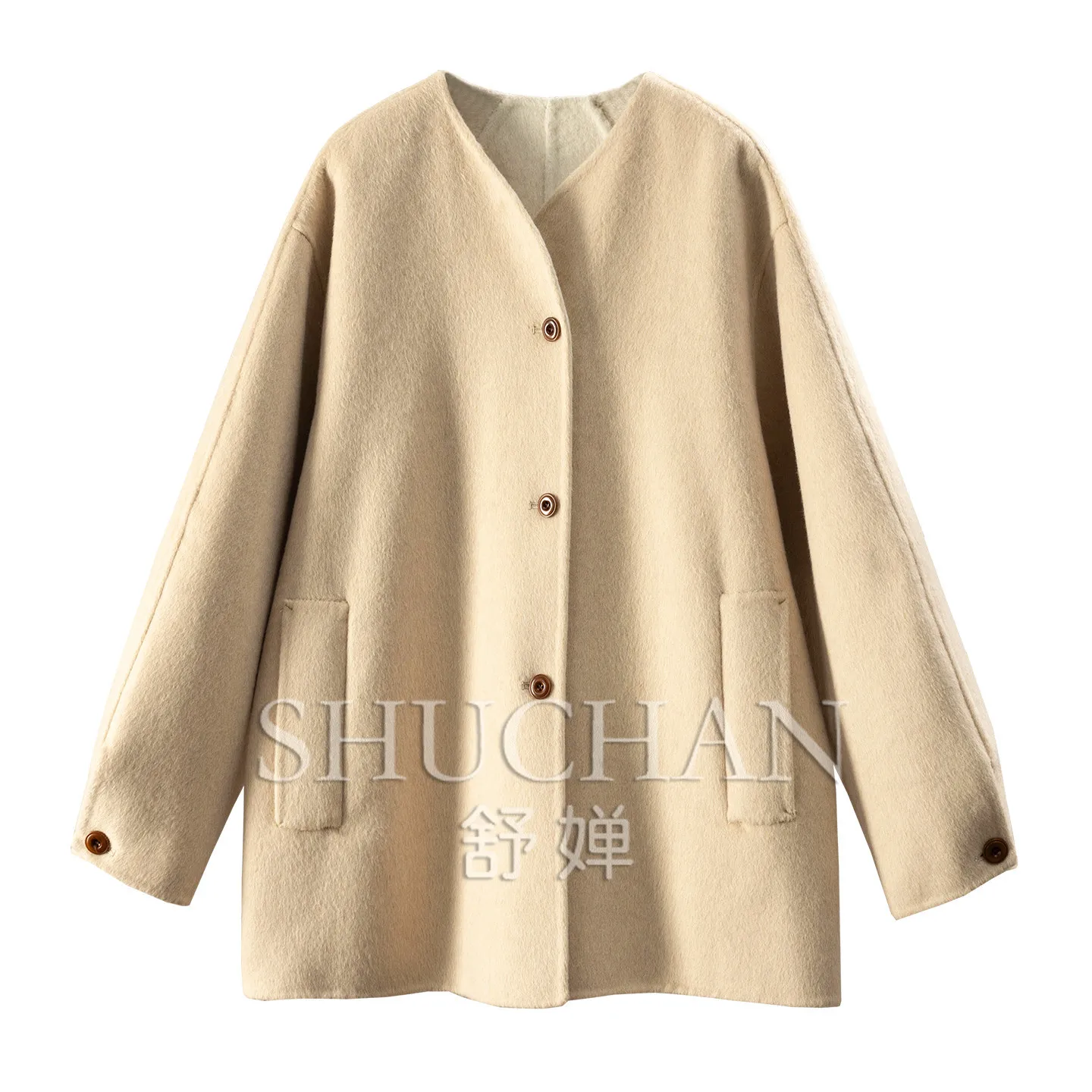 Cashmere Wool Tencel Soft Waxy Handmade Double-sided Woolen Coat Women 2026 Winter New E085