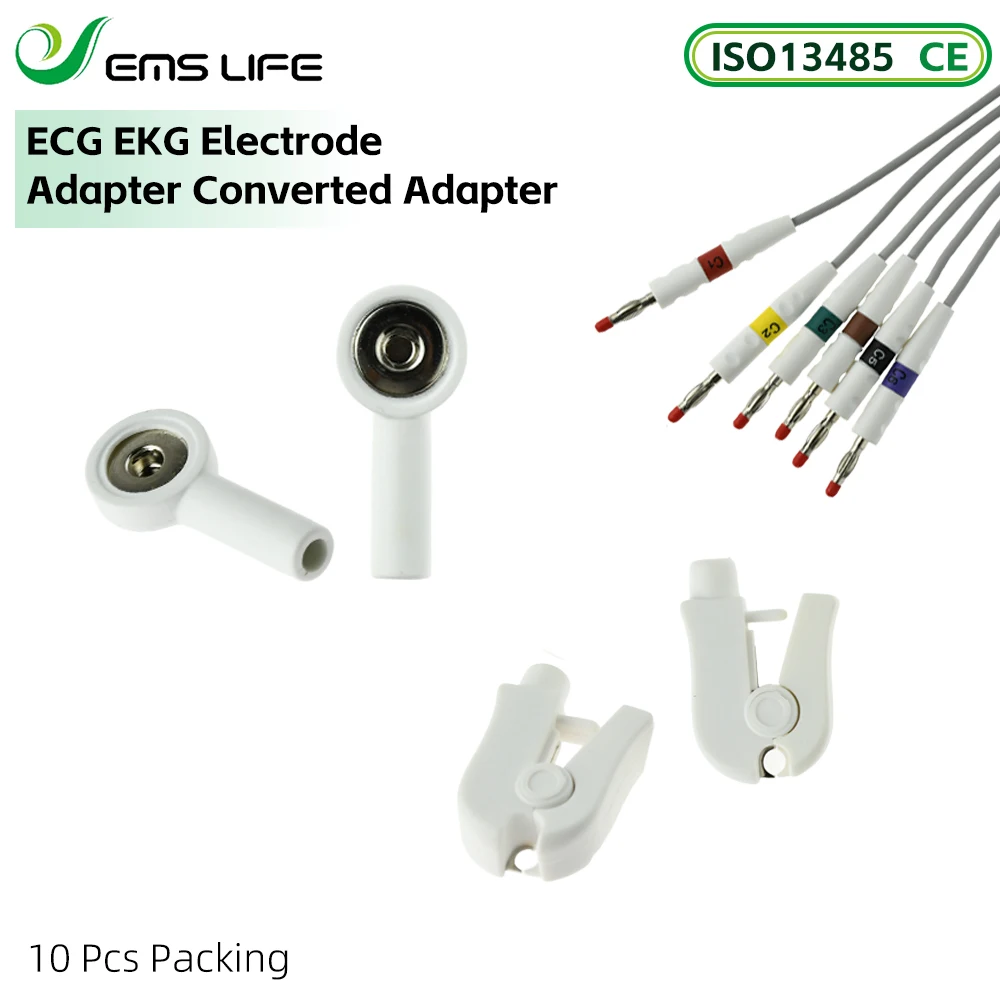 10 Pcs Packing ECG EKG Electrode Adapter Converted Adapter From 4.0mm Banana to Snap Clip Connecting