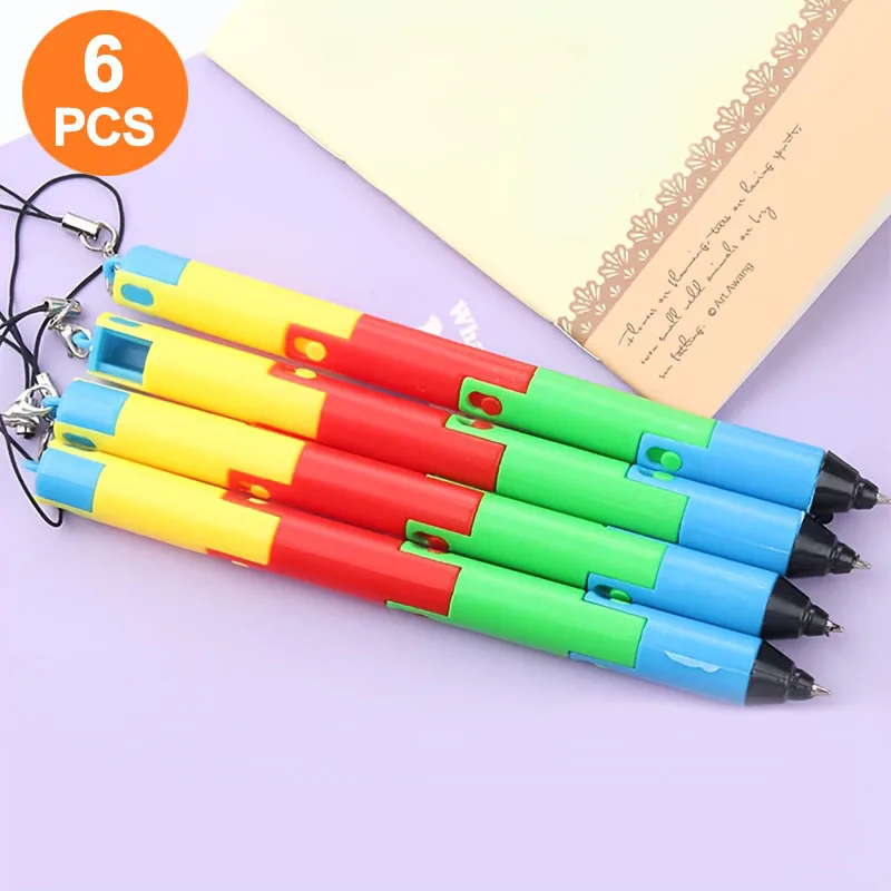 6 Foldable Ballpoint Pens, 0.7mm Blue Ink Refills, Foldable Design, Button Pendant Design, Suitable for Meeting Notes, Journaling, Answering Questions, Small Gifts and Rewards for Students