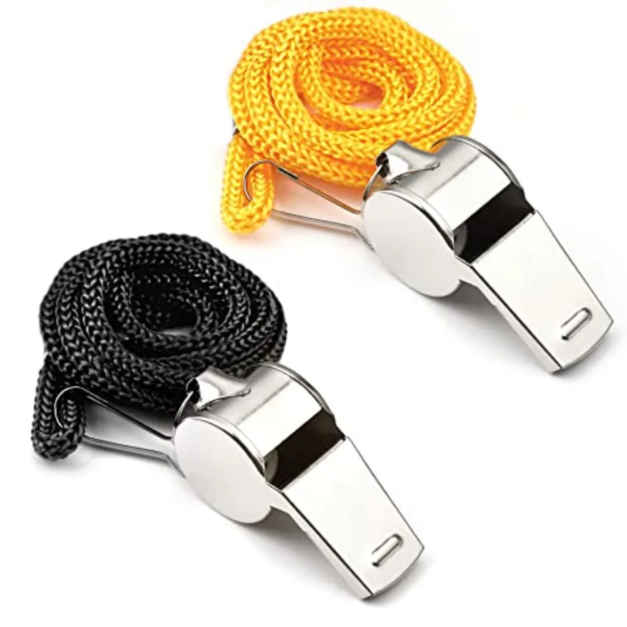 Paquet de 6 sifflets en acier inoxydable avec lanière, sifflets de sport d'arbitre pour entraîneurs de Football, basket-ball, entraînement, gymnases d'urgence